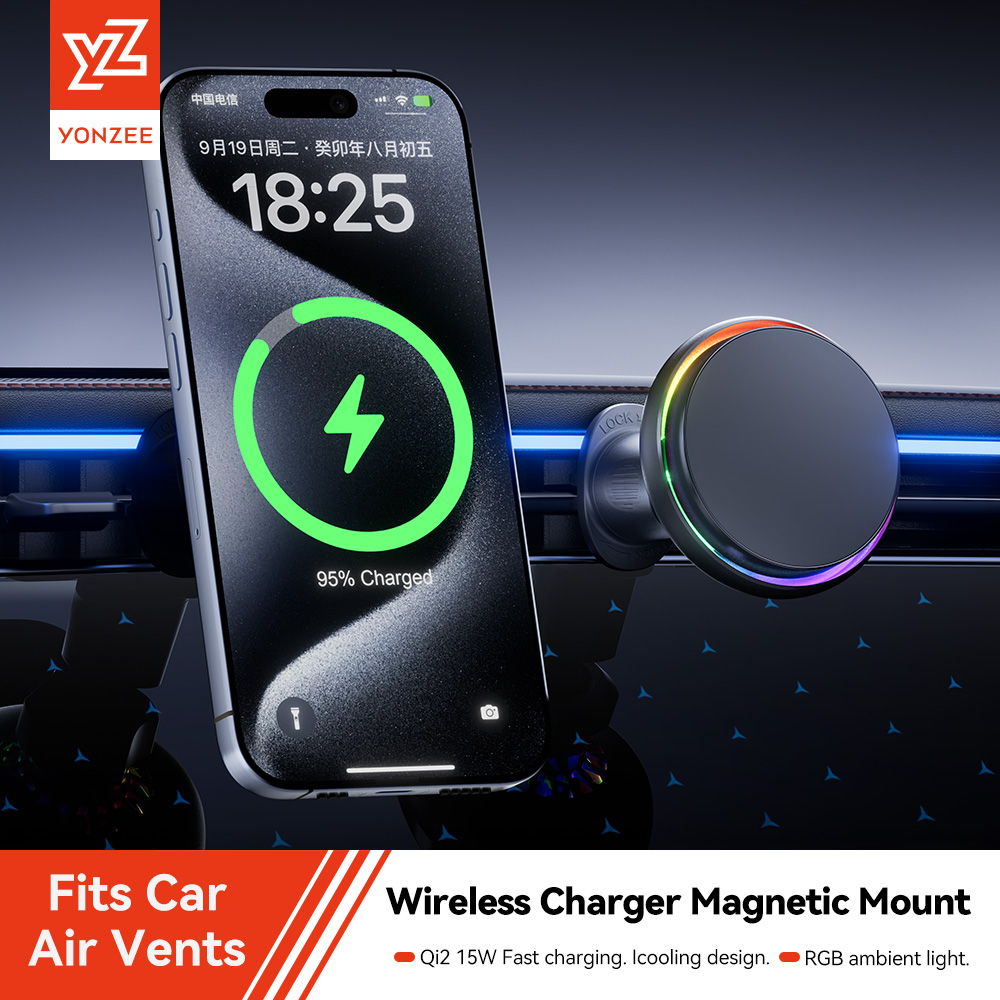 Qi2 Phone Accessories - YZ RGB Magnetic Wireless Charger ที่วางโทรศัพท์ในรถยนต์