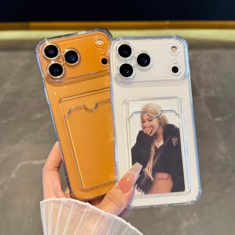 Quality Phone Accessories - เคสใสแบบมีช่องใส่การ์ด สำหรับ iPhone 14 Plus 15