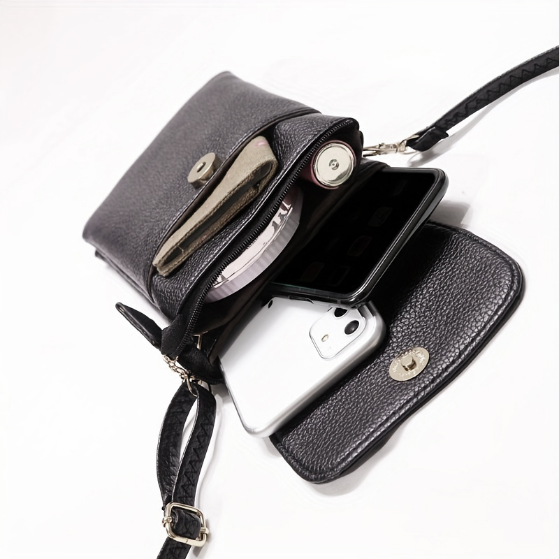 Phone Accessories Hippers - กระเป๋าหนังผู้หญิงแบบสะพายข้าง กระเป๋าสะพายไหล่ใบเล็ก กระเป๋าสตางค์แบบซิปคู่ ช่องใส่บัตรหลายช่อง กระเป๋าสะพายขนาดเล็ก